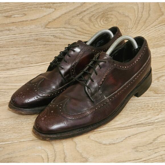 Florsheim Wingtip Oxford Dress Shoes Brogue Detailing Burgundy Mens Size 10.5 - Picture 1 of 8